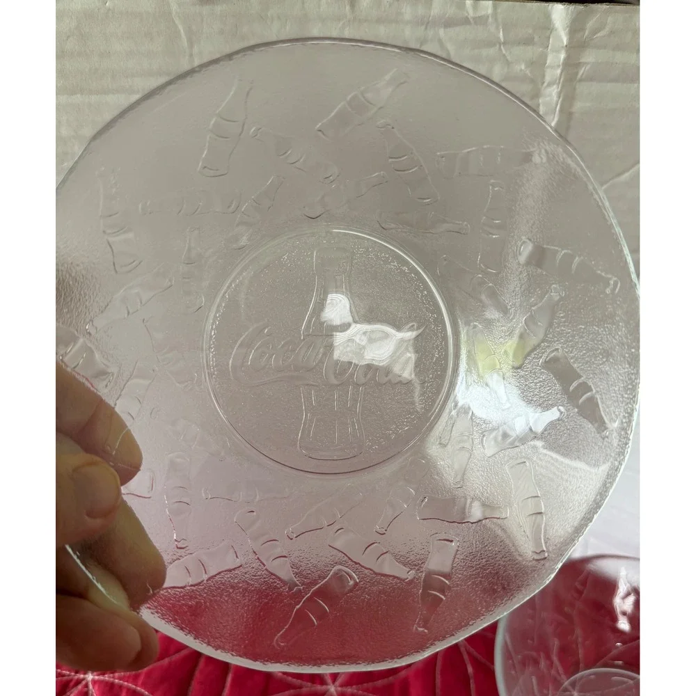 Coca-Cola Set of 4 Clear Glass Cereal Bowls Embossed Logo Bottle Textured 6 Inch